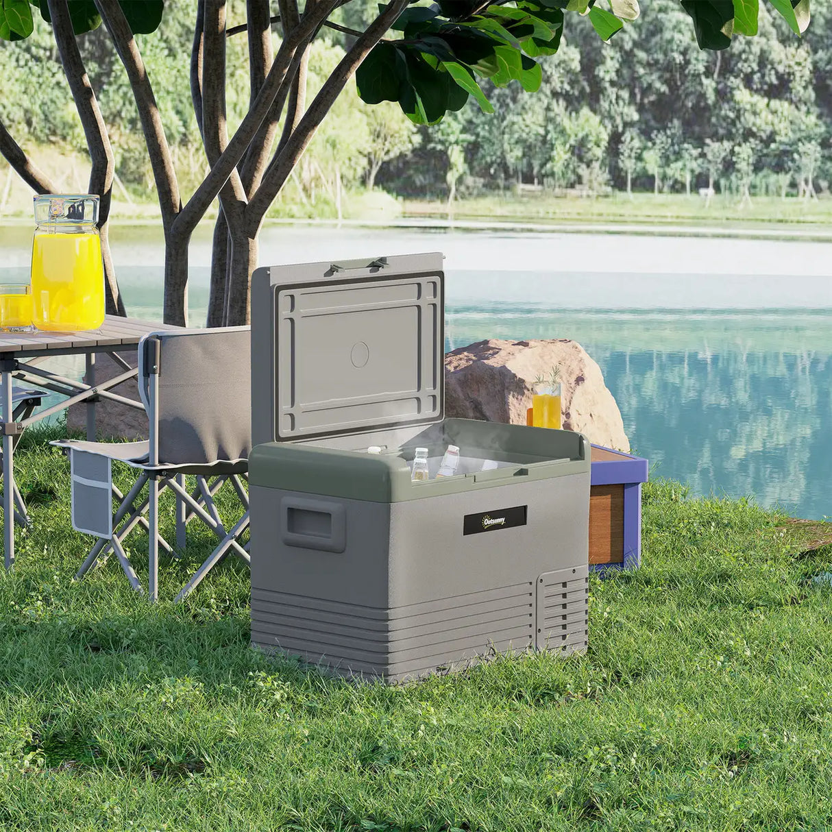 Outsunny 40L Portable Car Refrigerator - Light Green and Grey