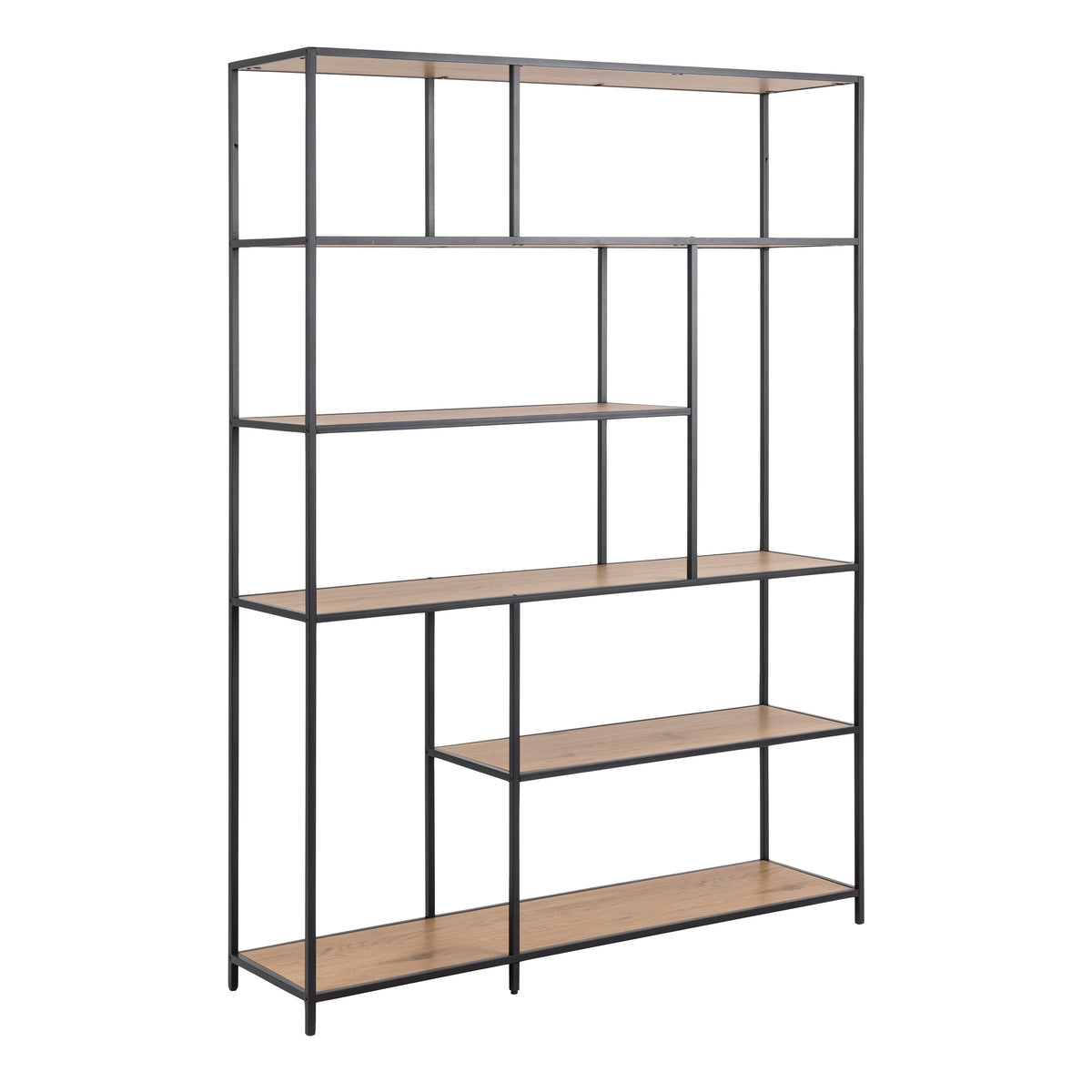 Seaford Bookcase with 1 Drawer and 5 Shelves in Black and Oak
