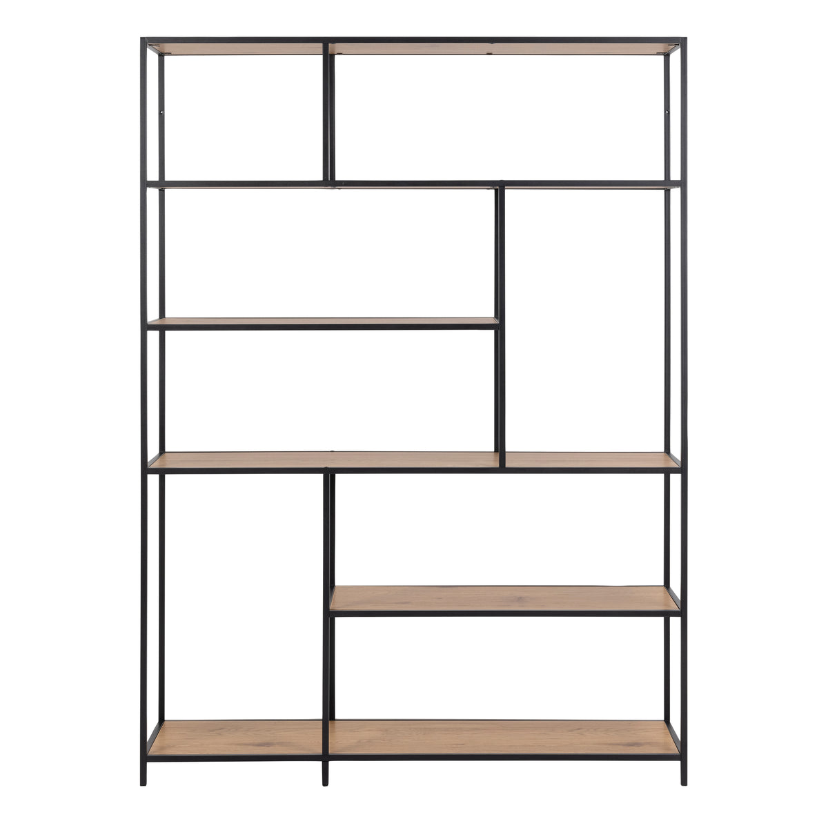 Seaford Bookcase with 1 Drawer and 5 Shelves in Black and Oak