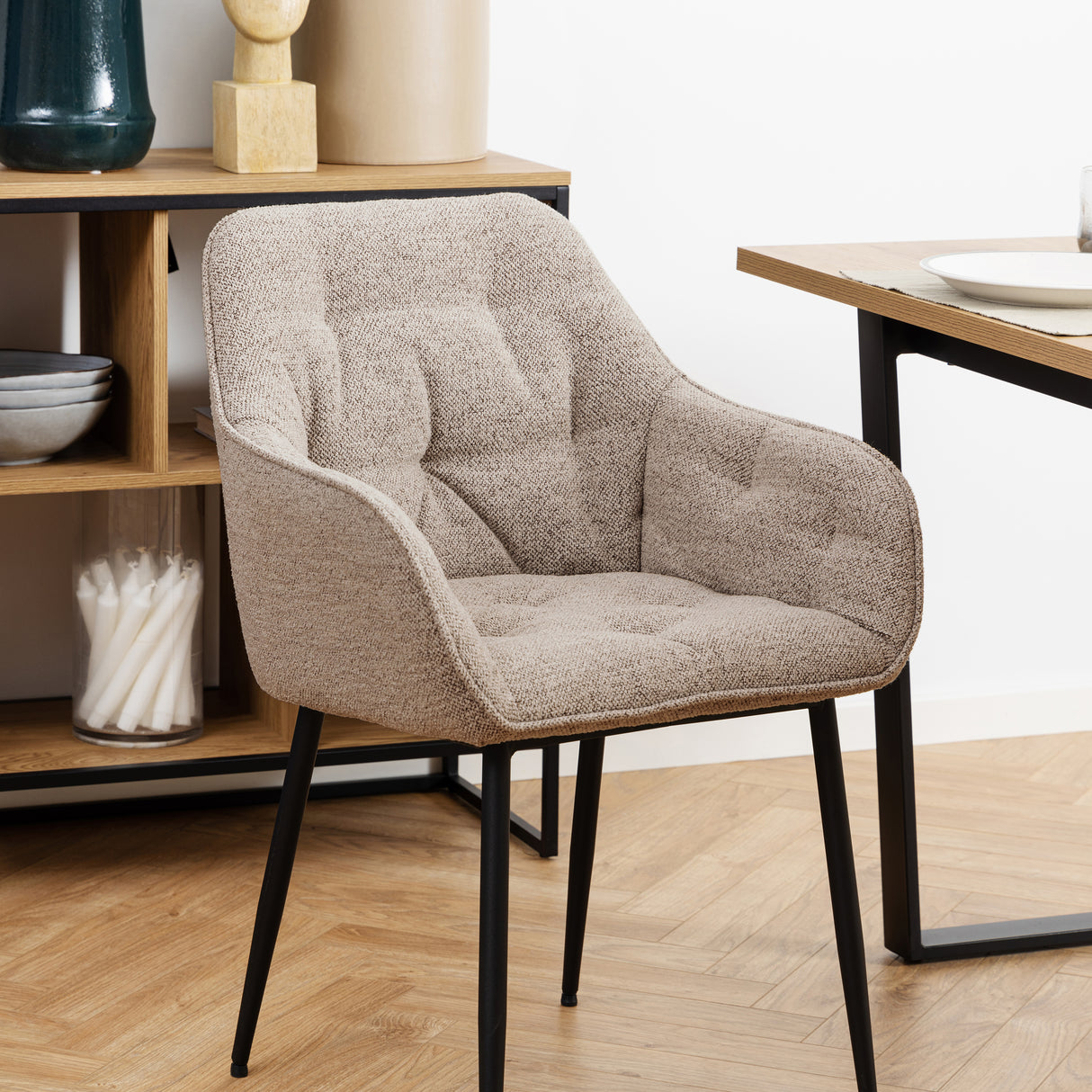 Brooke Dining Chair with Armrest in Monza Beige.