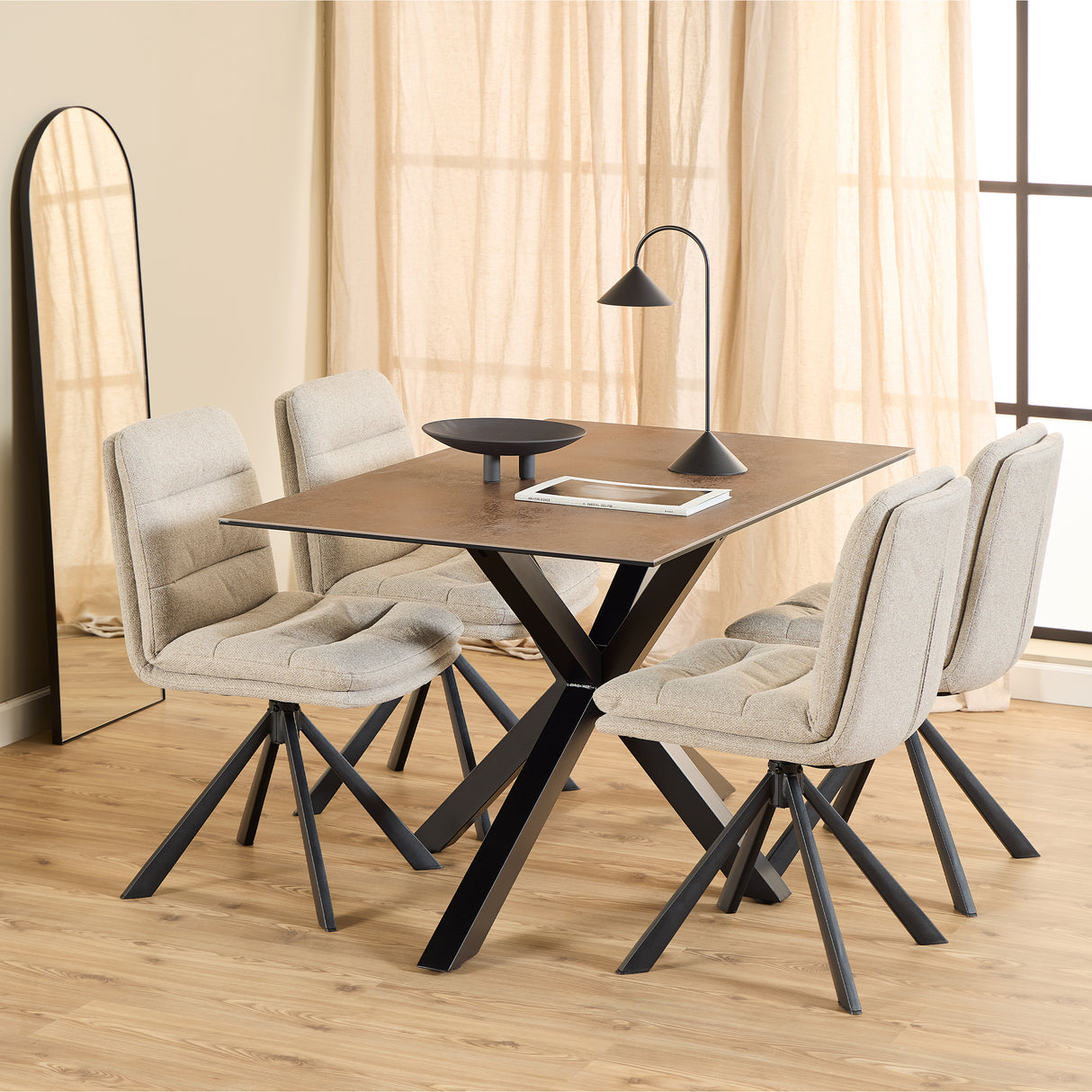 Heaven Dining Table with Ceramic Rusty Brown Top 135cm