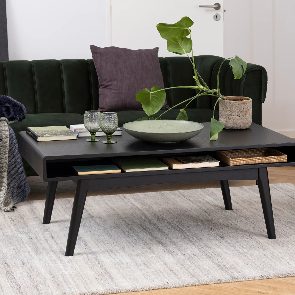 Marte Coffee Table with Open Shelf in Black 130x50cm