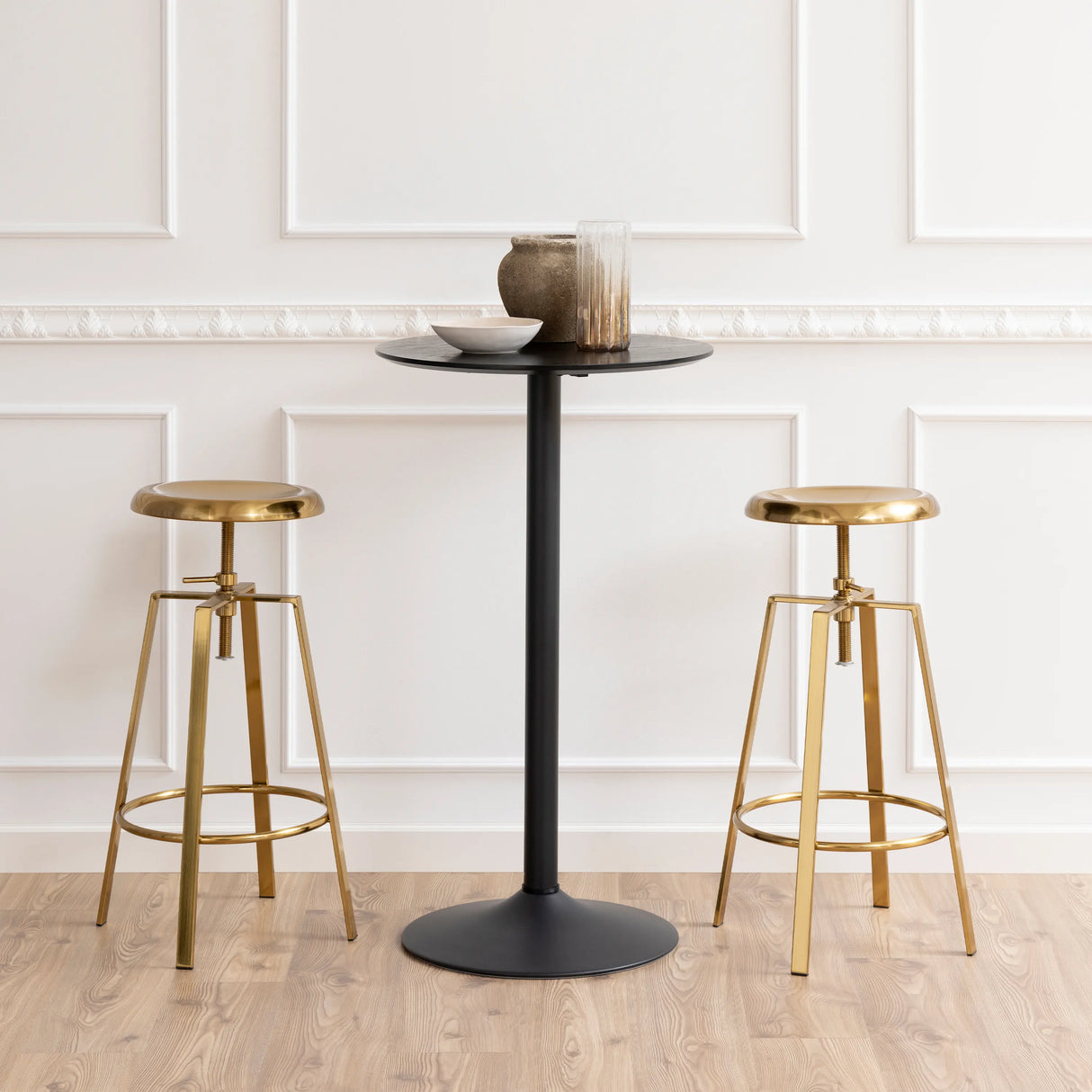 Goose Bar Stool Without Back in Gold Brushed Steel With Adjustable Height