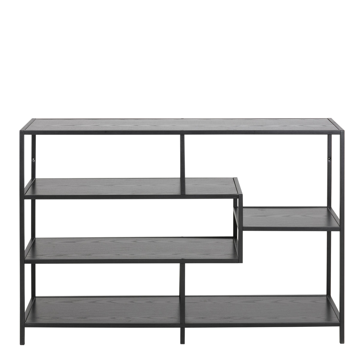 Seaford Wide Bookcase in Black with Oak Shelves