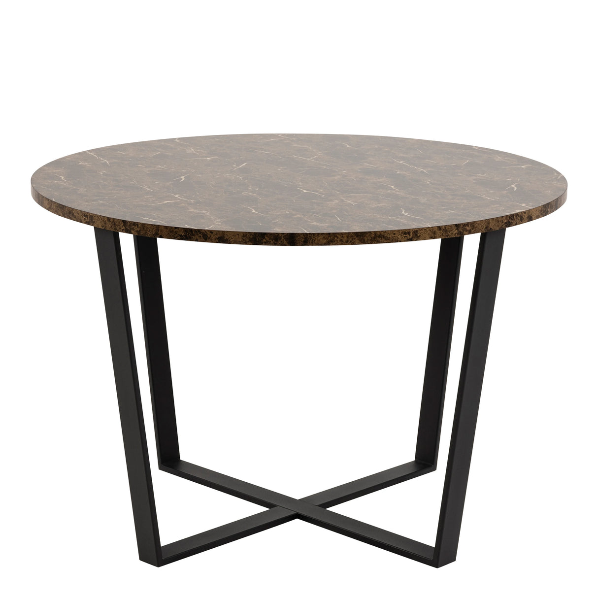 Amble Round Dining Table with Brown Marble Melamine Top & Black Legs 110x75cm