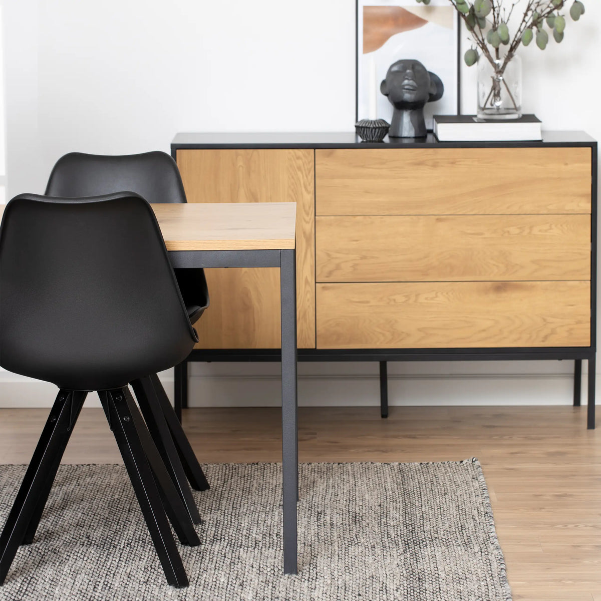 Seaford Dining Table in Black & Oak 160x74cm