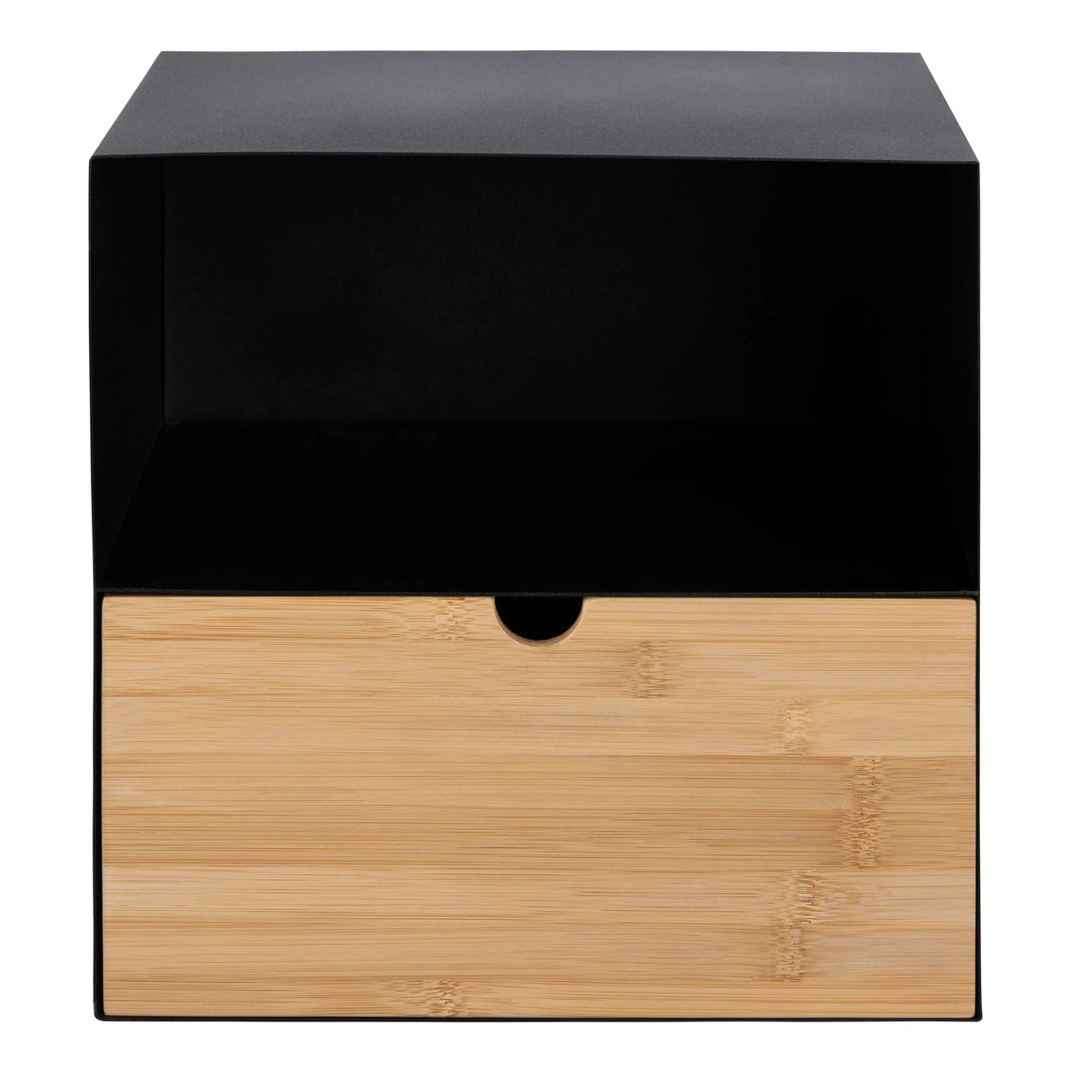 Joliet 1 Drawer Wall Mounted Bedside Table in Black and Bamboo