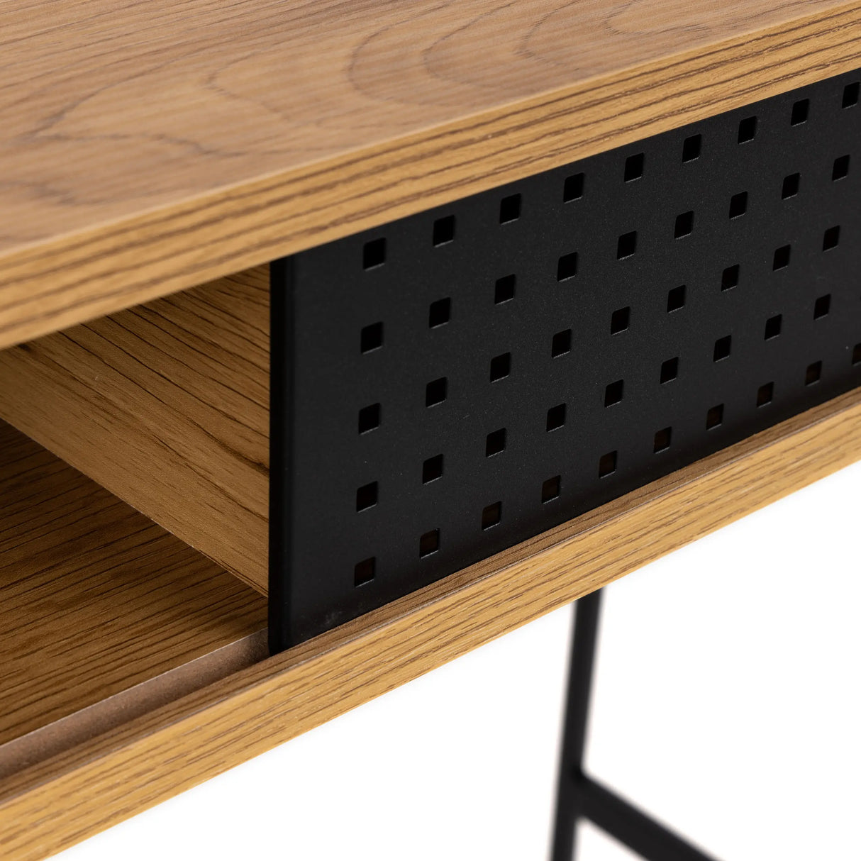 Angus Desk with Sliding Door in Oak & Black