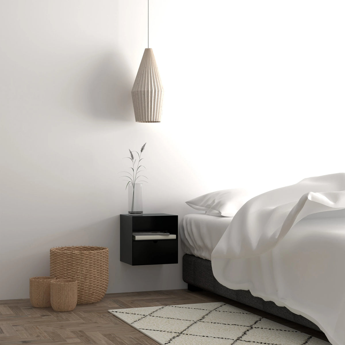 Joliet 1 Drawer Wall Mounted Bedside Table in Black