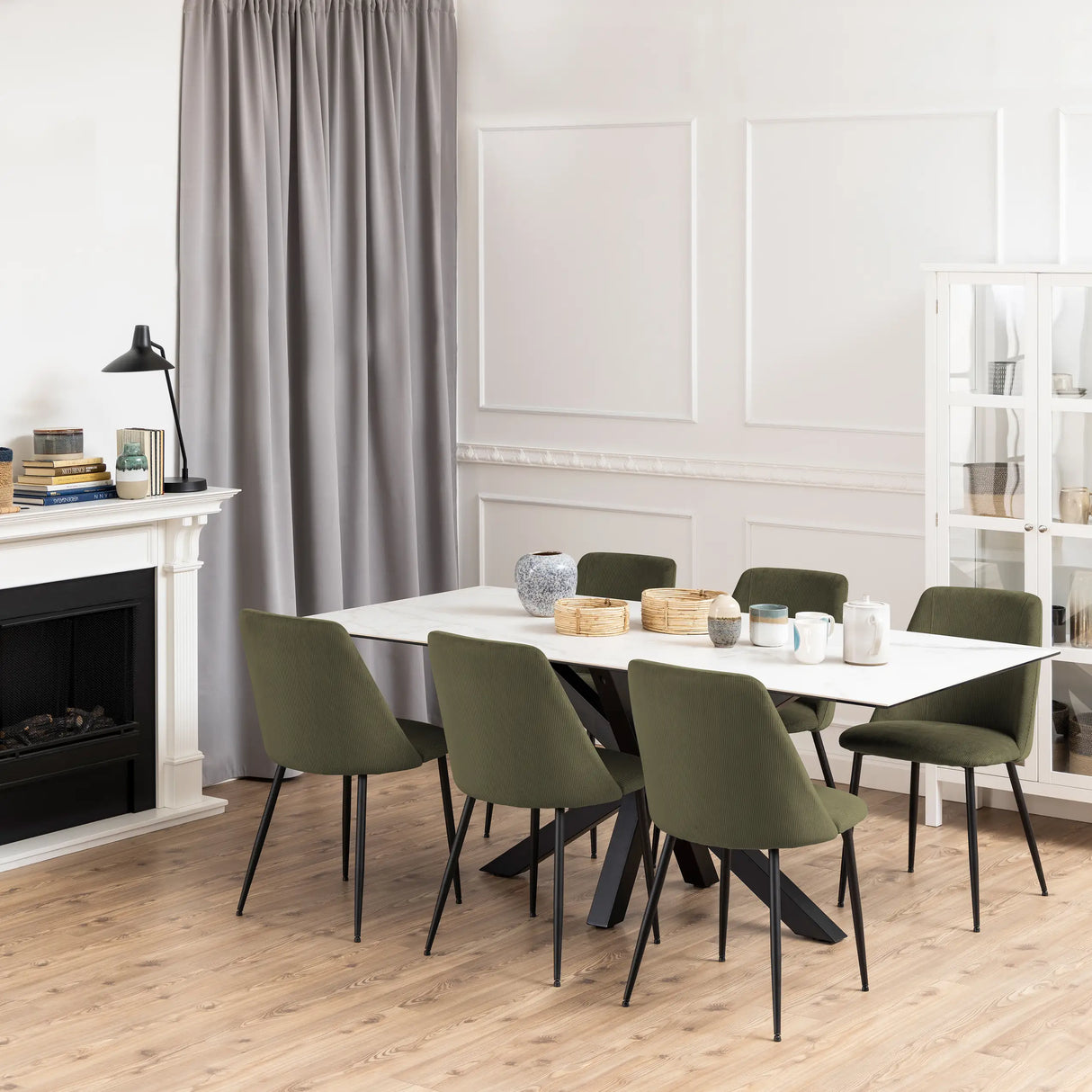 Ines Dining Chair in Olive Green Set of 4