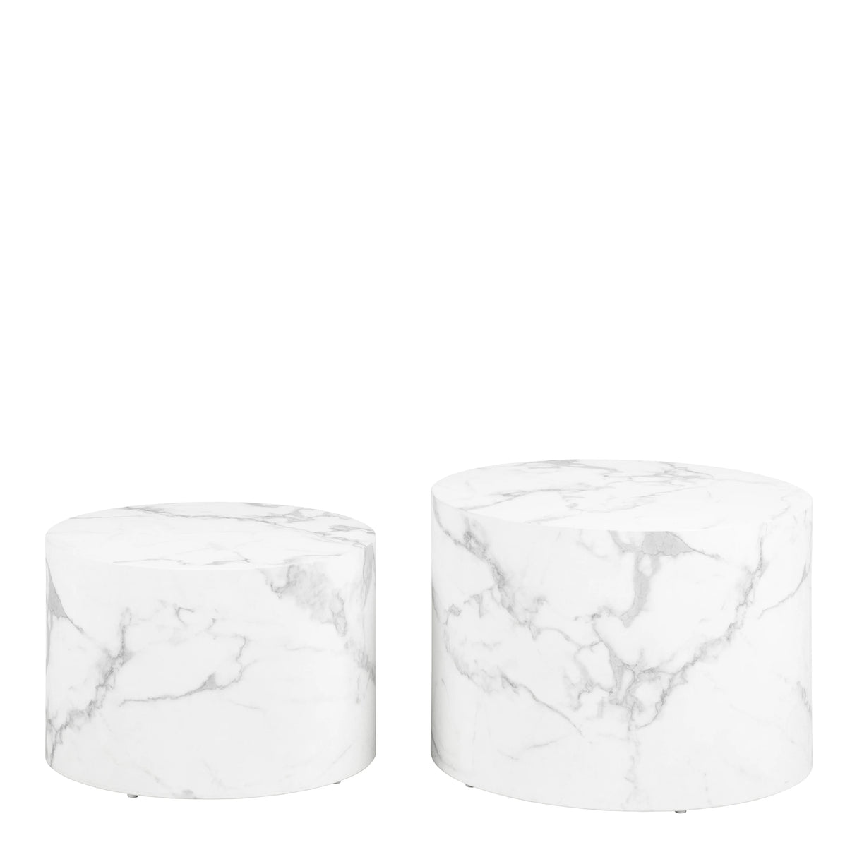 Dice Round Coffee Table Set of 2 in White Marble and Carrara Rough Paper