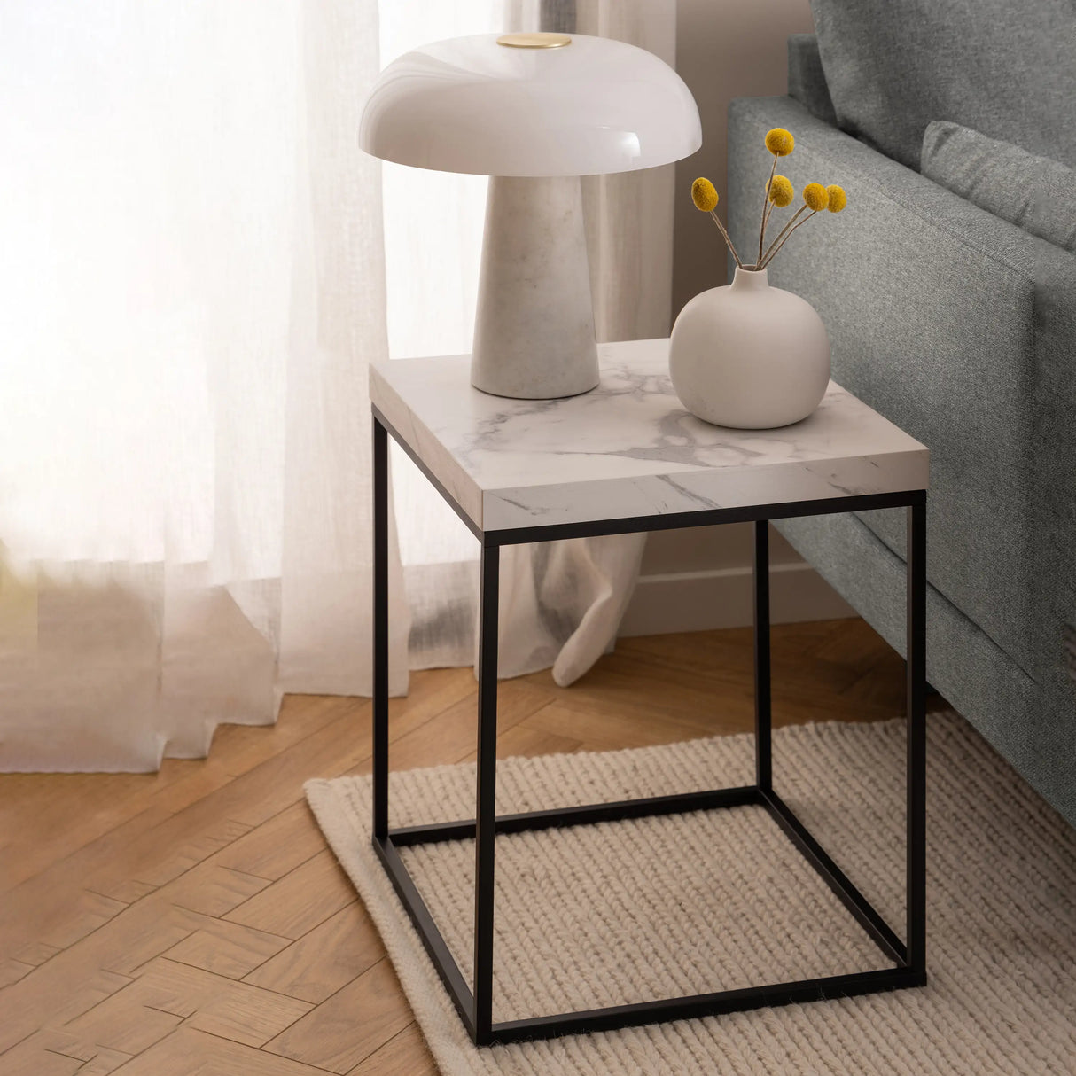 Barossa Coffee Table with White Marble Carrara Top & Black Base 40cm