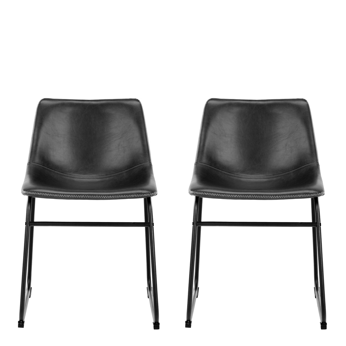 I_Oregon Dining Chair In Black with Cream Stitching, Set of 2.