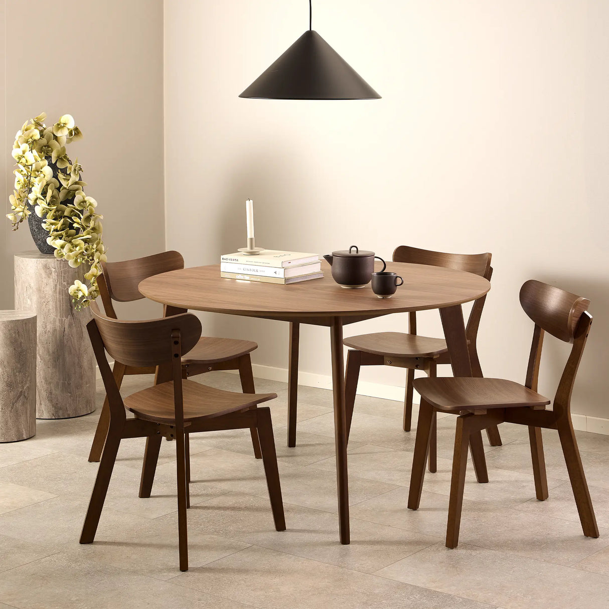 Dice Round Pedestal Set of 2 in Grey Marble and River Rough Paper