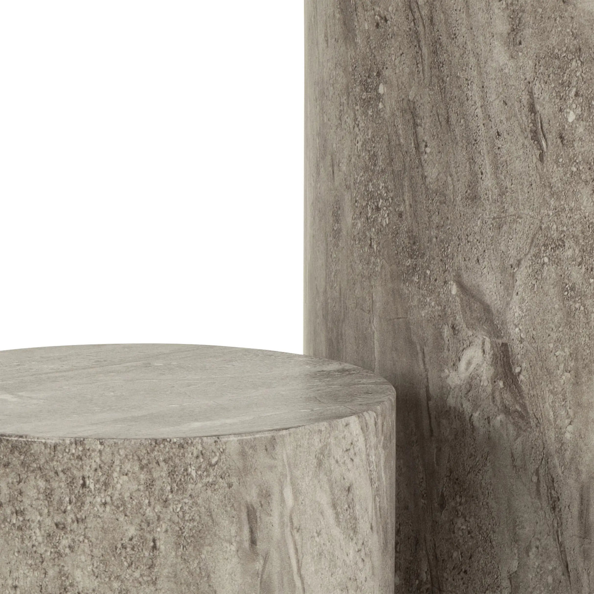 Dice Round Pedestal Set of 2 in Grey Marble and River Rough Paper