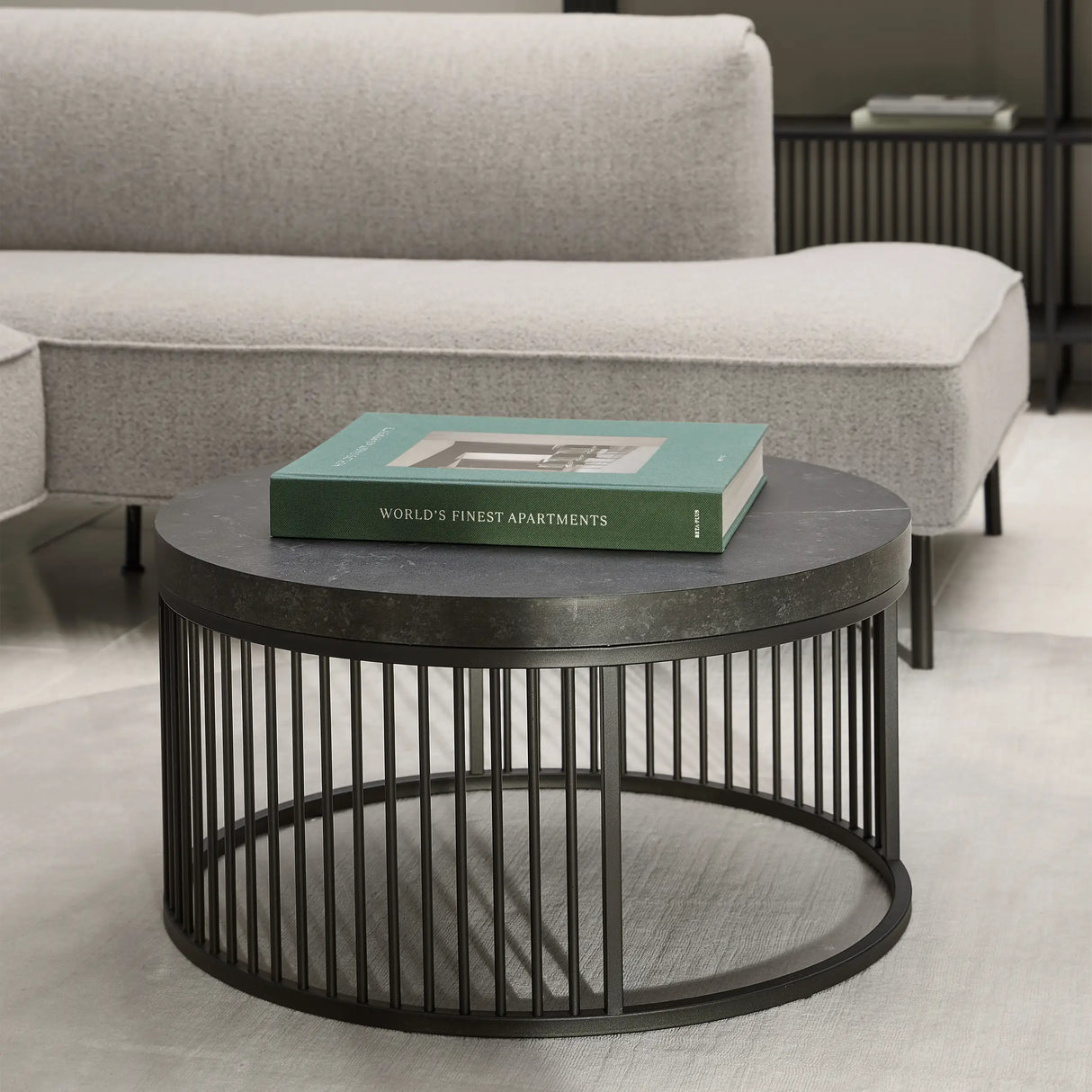 Strington Round Coffee Table in Matt Black 65x35cm