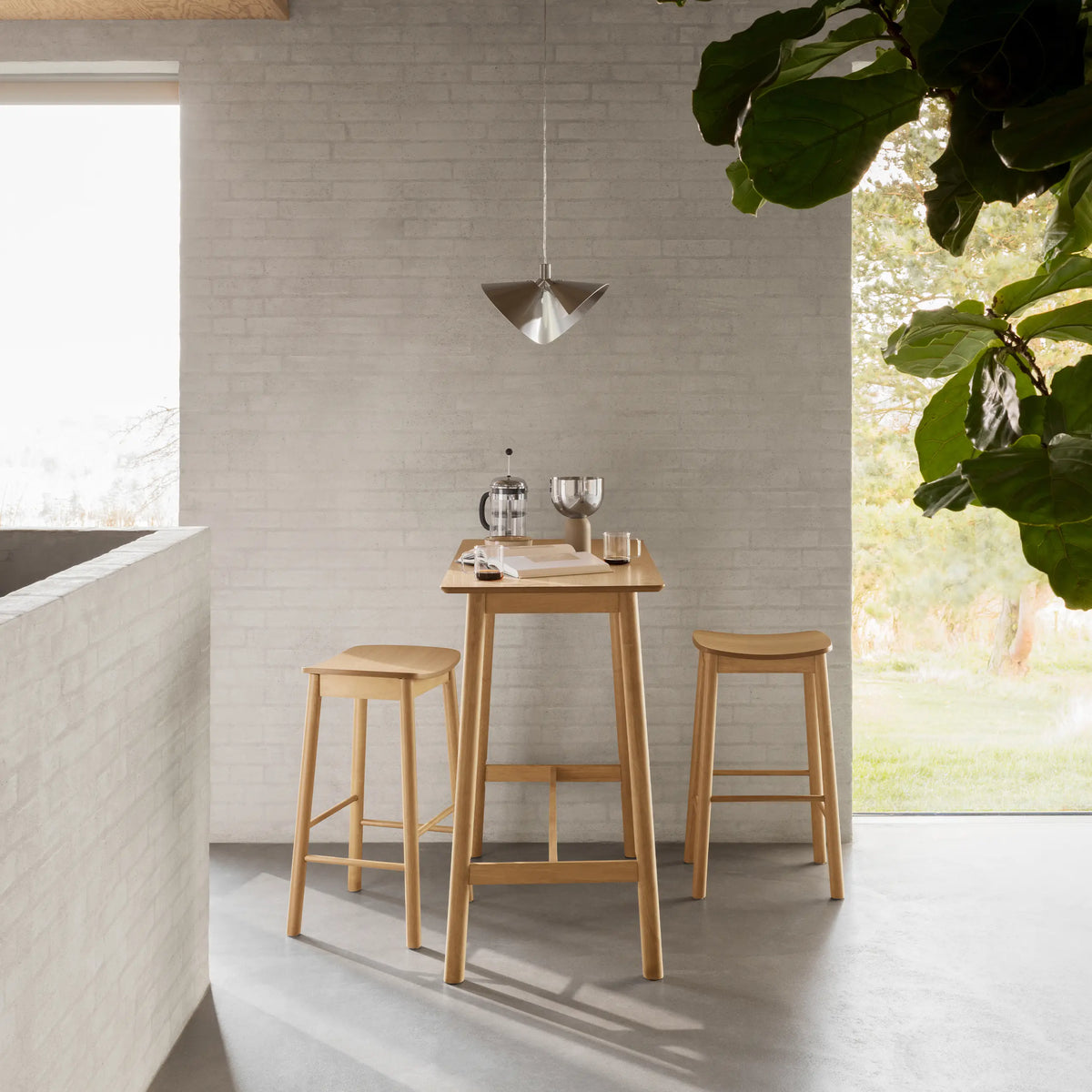 Barlow Bar Table in Matt Oak Includes 2 Barlow Bar Stool Without Back in Matt Oak
