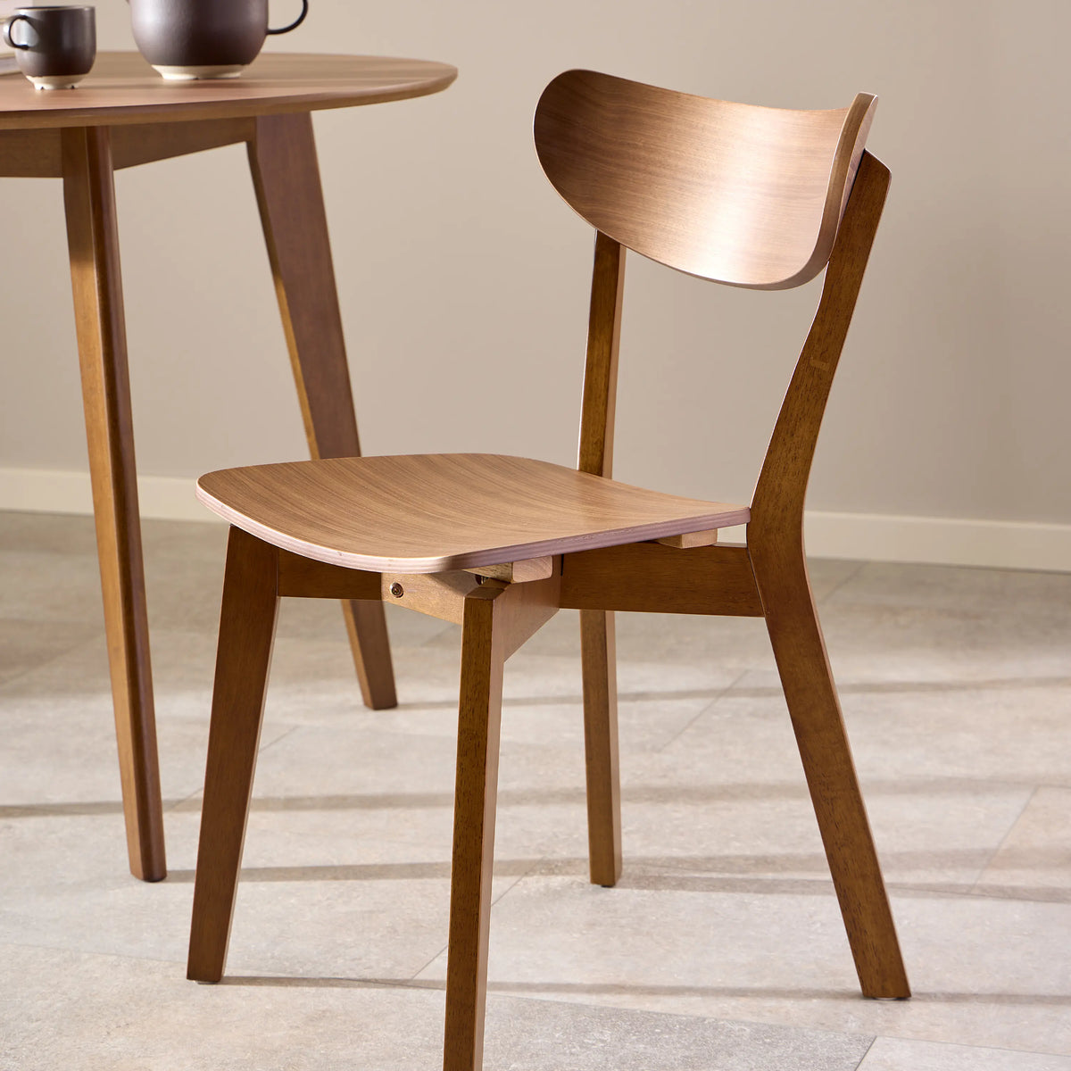 Roxby Round Dining Table in Walnut 120x76cm includes 4 Roxby Dining Chairs in Walnut