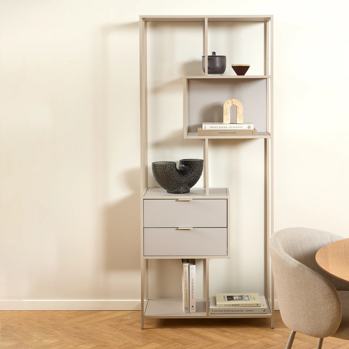 Seaford Tall Grey Metal 2 Drawer Bookcase with 4 Shelves