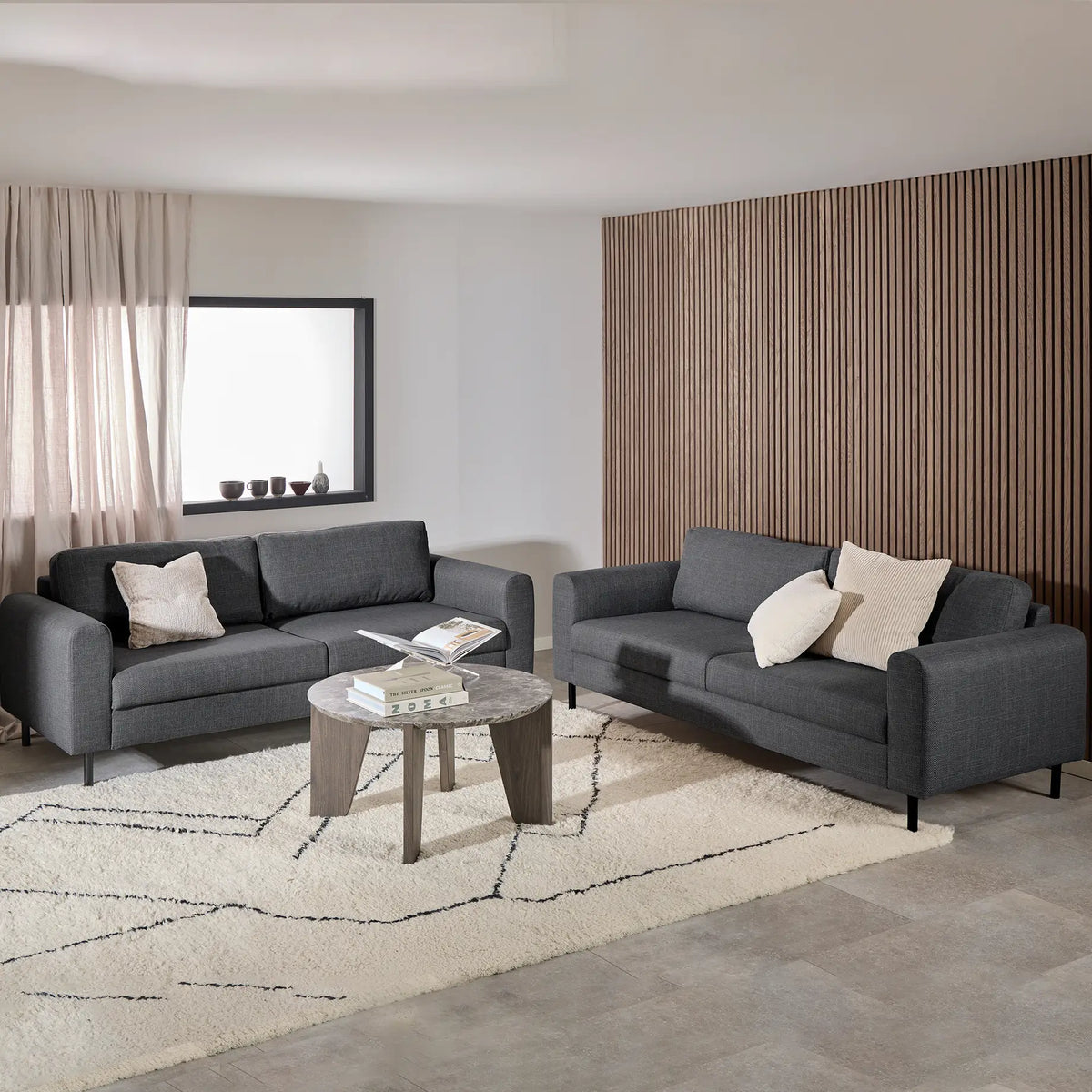 Omaha Set of 2 x 3 Seater Sofas in Basel Dark Grey Fabric