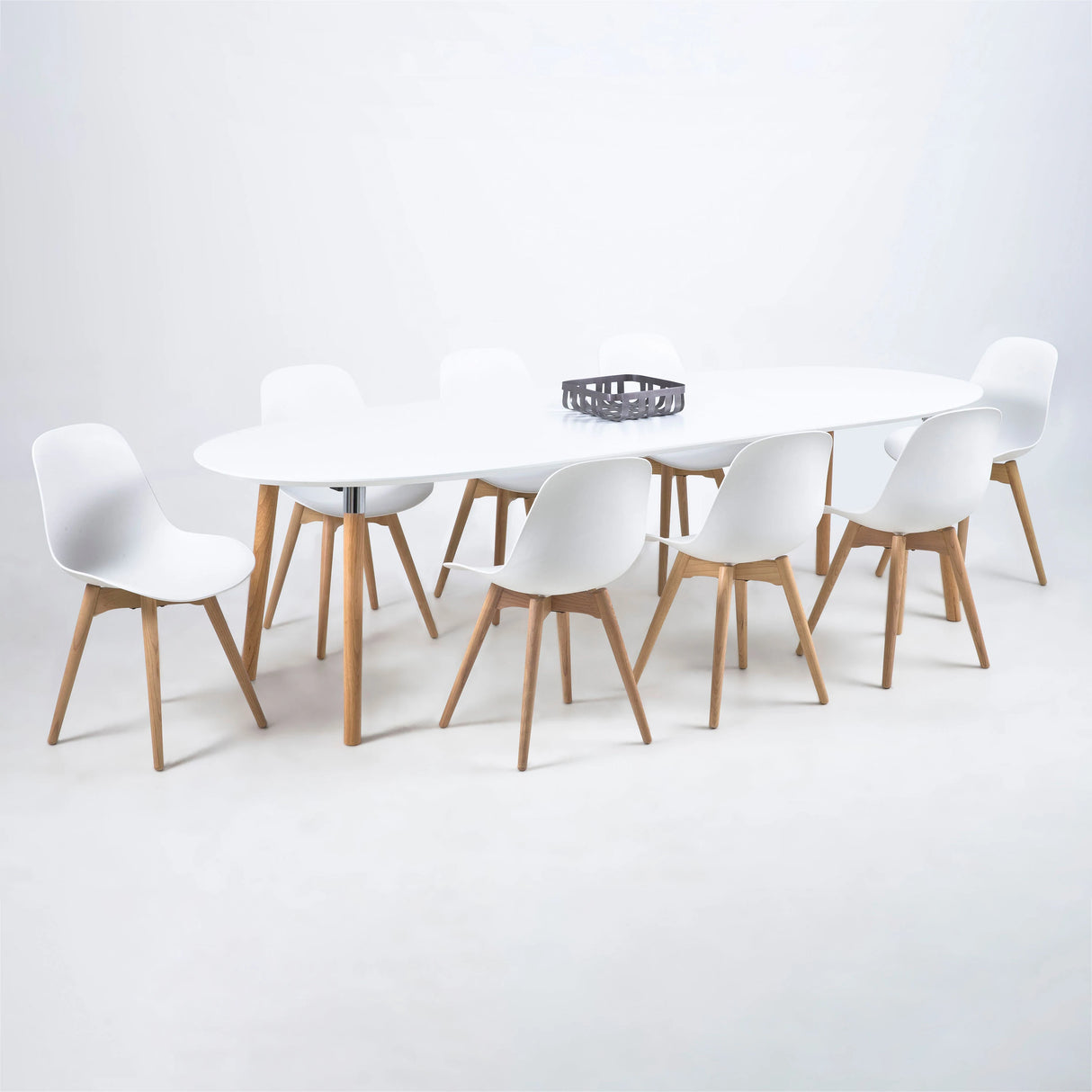 Belina Oval Dining Table in White and Oak
