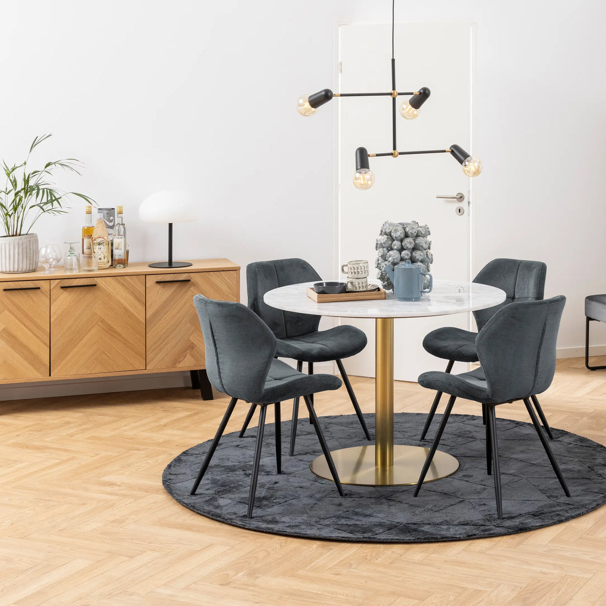 Corby Round Dining Table with White Polished Marble Top & Gold Base 105x75cm