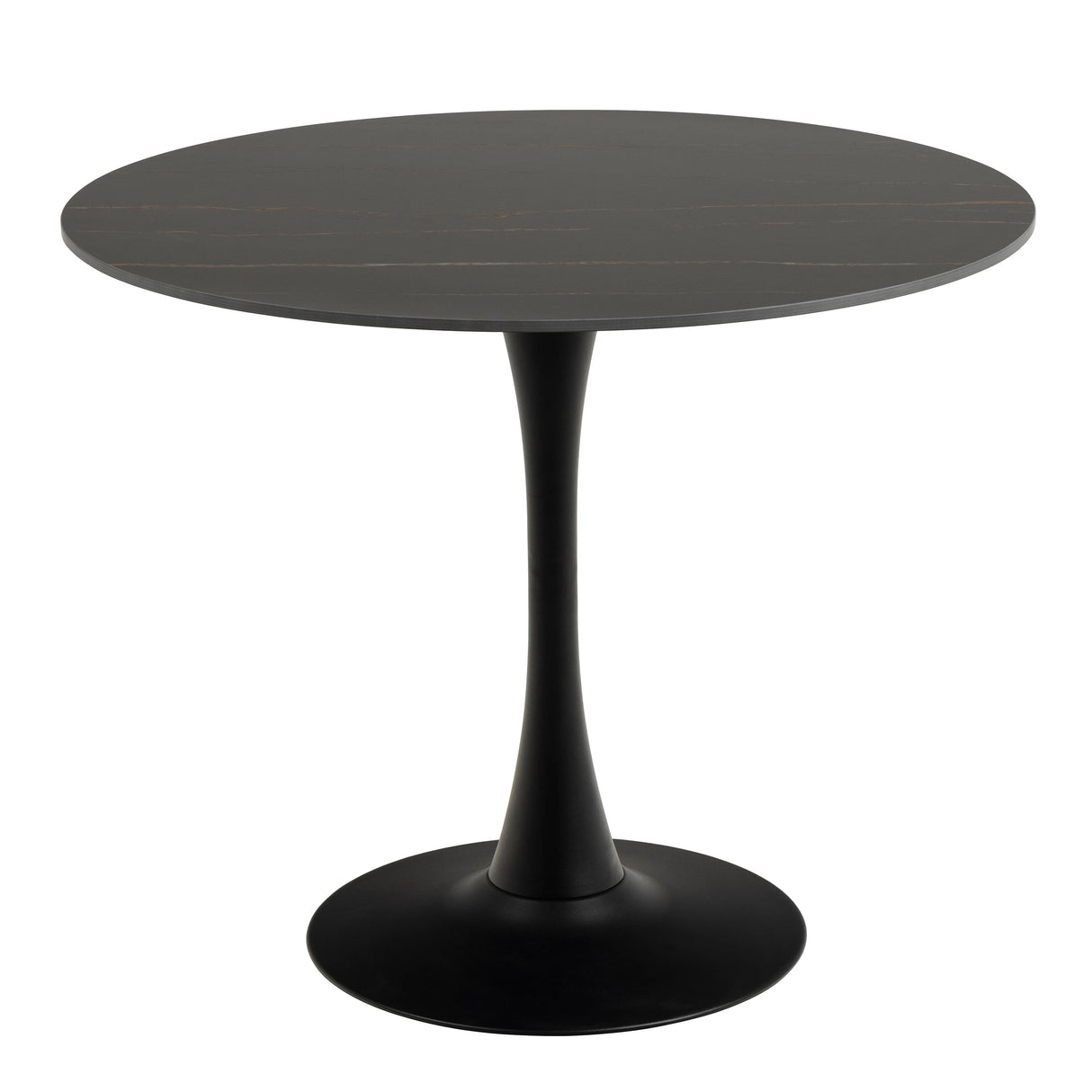 Malta Ceramic Round Dining Table in Black 90x75cm includes 4 Celia Dining Chairs in Light Grey