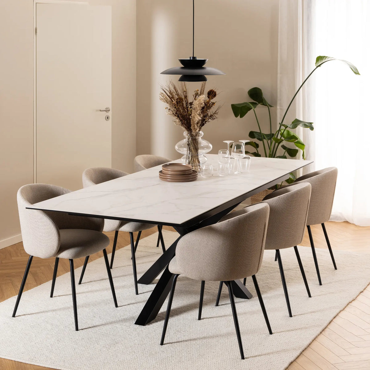 Heaven Extendable Dining Table with Ceramic White Top 200 to 240cm