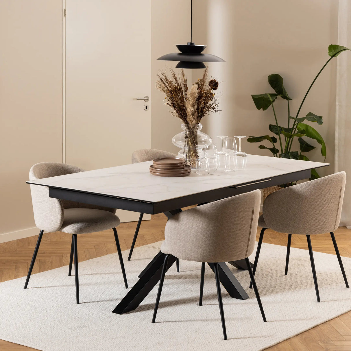 Heaven Extendable Dining Table with Ceramic White Top 200 to 240cm