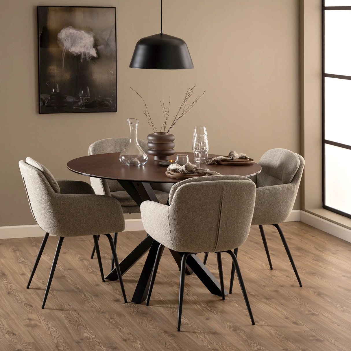 Heaven Round Dining Table with Ceramic Rusty Brown Top 119cm