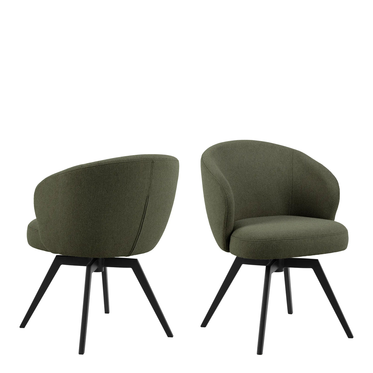 Soli Round Dining Table in Oak/Black 120x75cm includes 4 Darlene Dining Chair includes Armrest and Swivel Function in Green