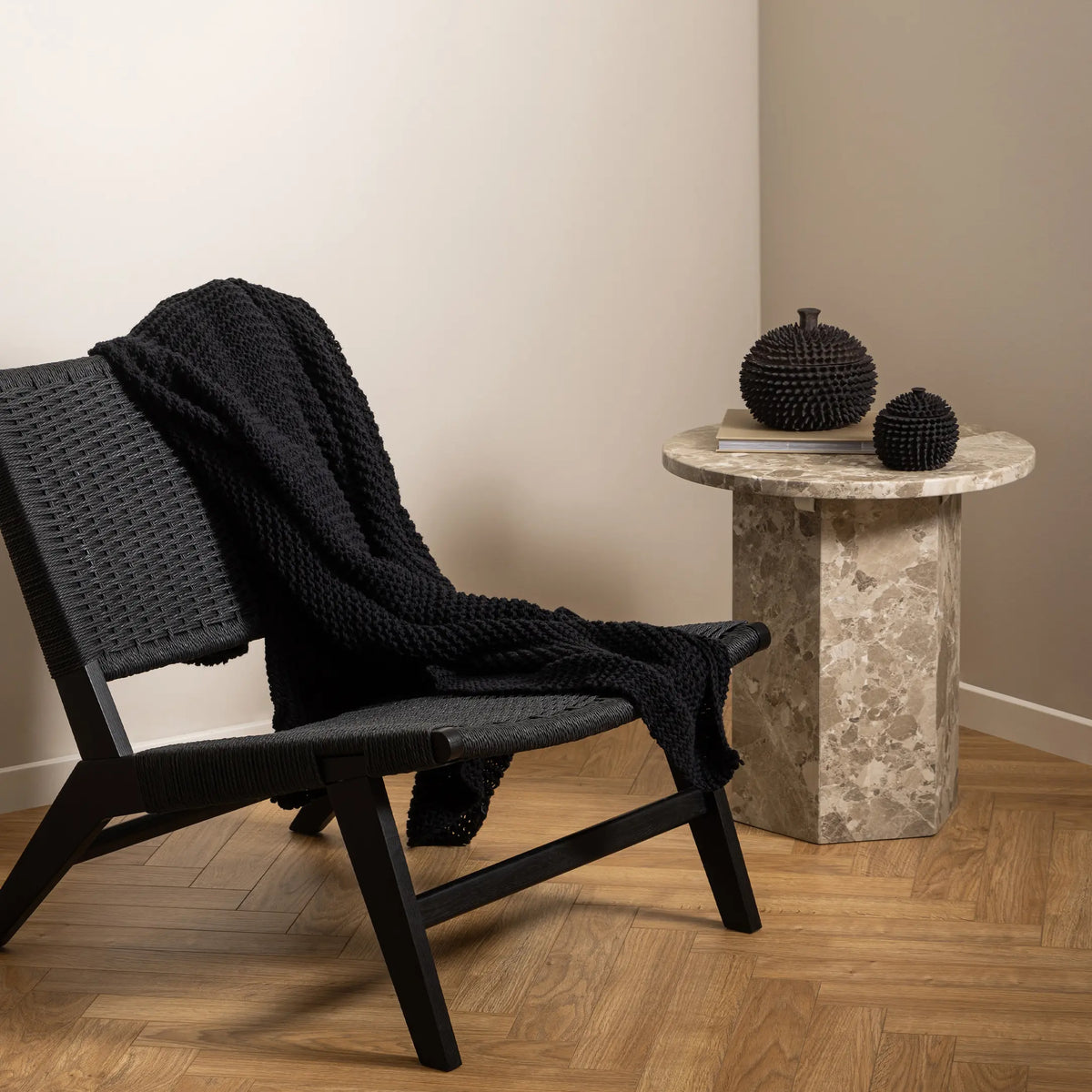 Naxos Round Side Table in Brown Marble 50x50cm