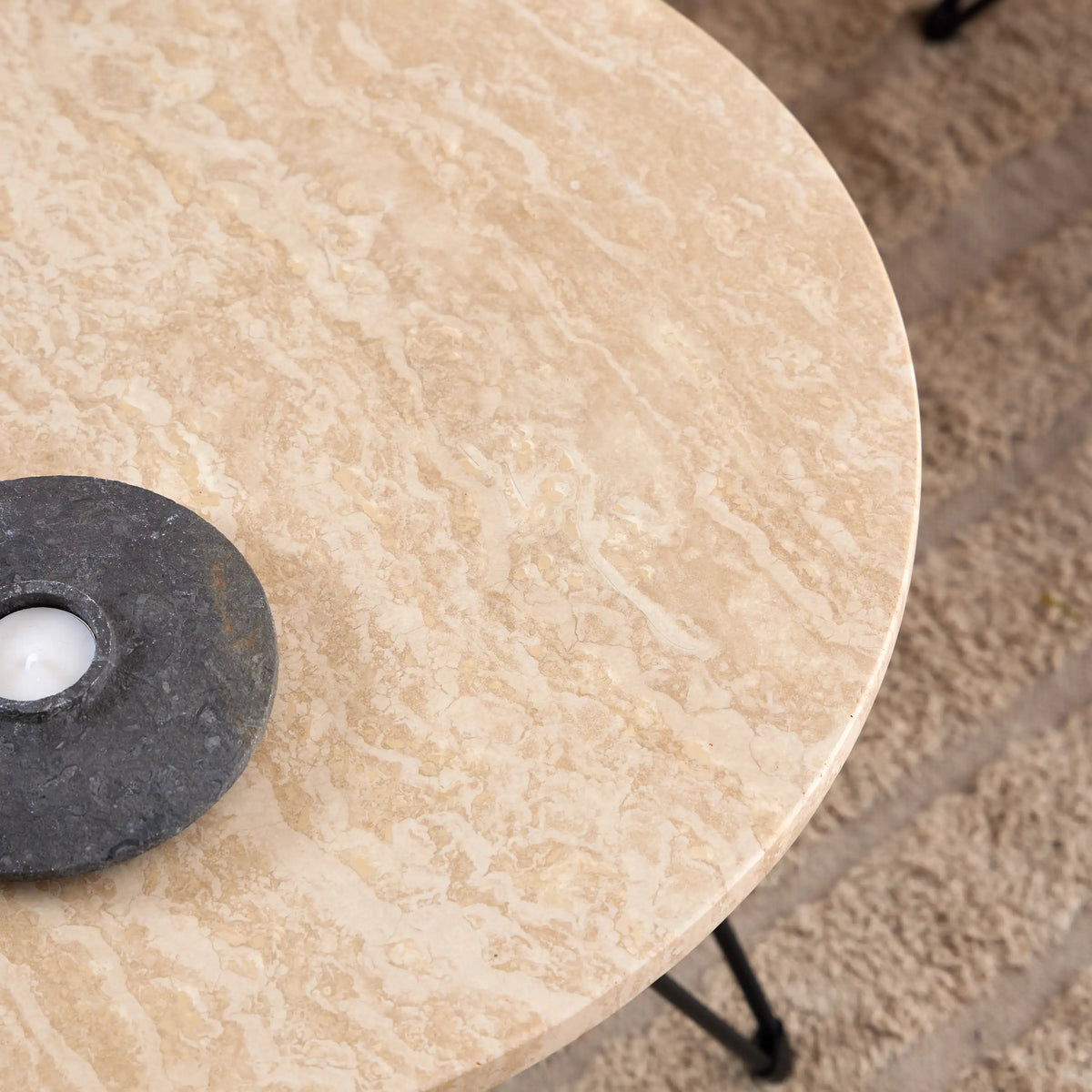 Prunus Round Side Table in Matt Beige and Black Coated Steel Base 55x41.4cm