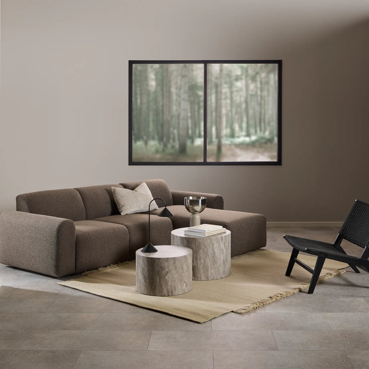 Midfield Right Hand Facing 2 Seater Chaise Longue in Boucle Taupe Fabric