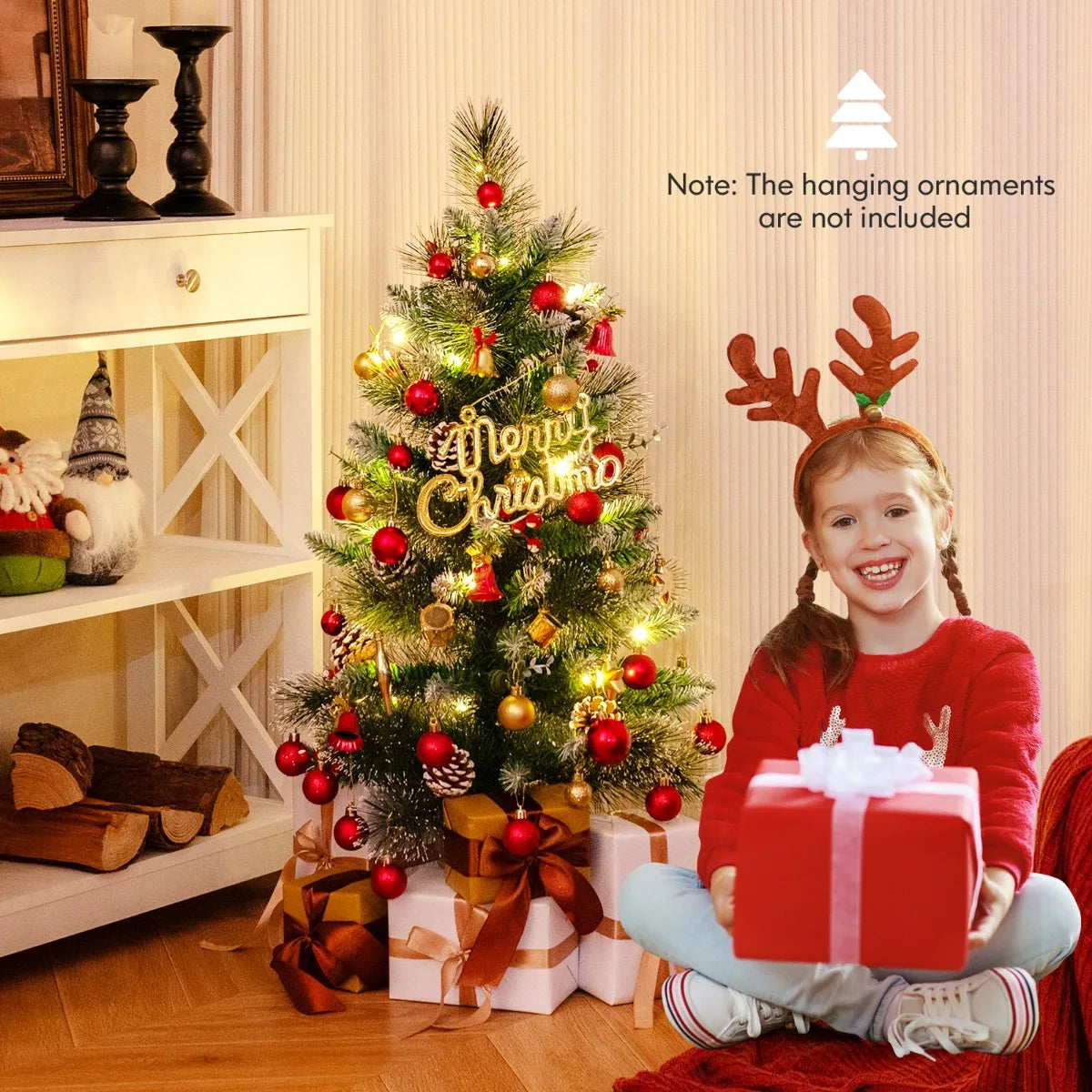 3 FT Battery-Operated Tabletop Holiday Decoration with 81 PVC and Pine Needles