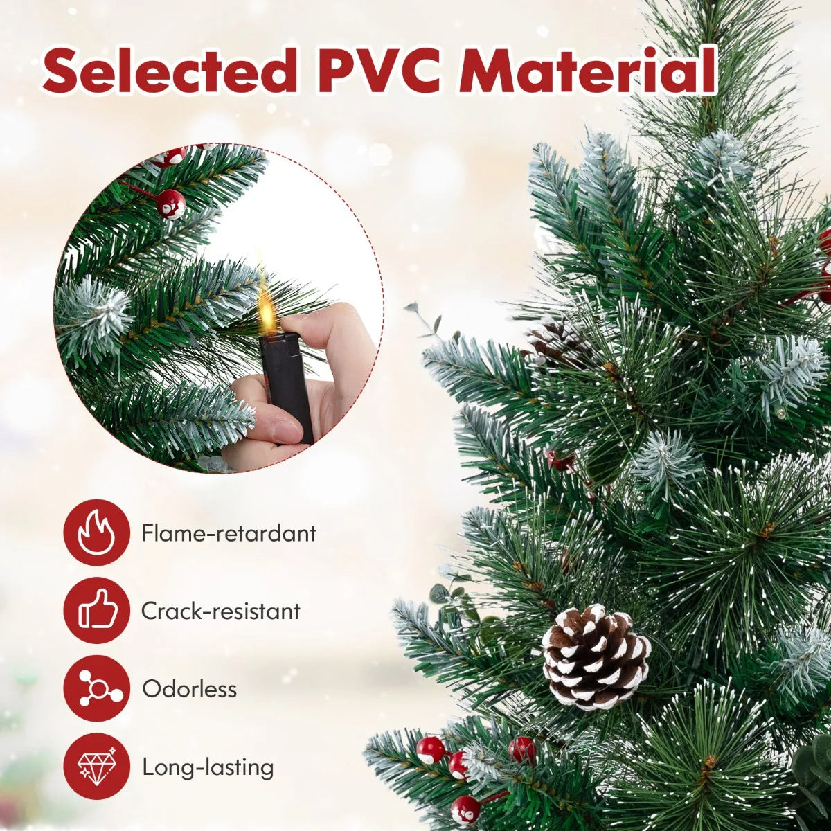 3 FT Battery-Operated Tabletop Holiday Decoration with 81 PVC and Pine Needles