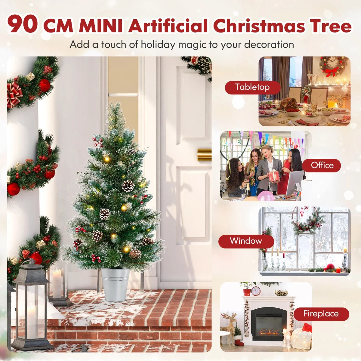 3 FT Battery-Operated Tabletop Holiday Decoration with 81 PVC and Pine Needles