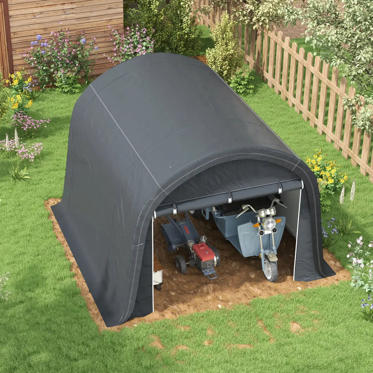Outsunny 3 x 3(m) Garden Storage Tent, Heavy Duty Outdoor Shed, Waterproof Portable Shed Storage Shelter with Galvanised Steel Frame for Bike, Motorcycle, Garden Tools, Grey