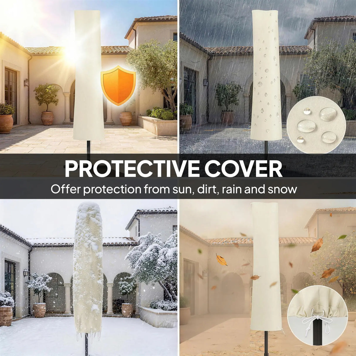 Outsunny 3 x 3 m Garden Cantilever Parasol w/ Light, Cover, UPF50+ Patio Umbrella w/ Wind Protection, 360 Rotation, Cream White