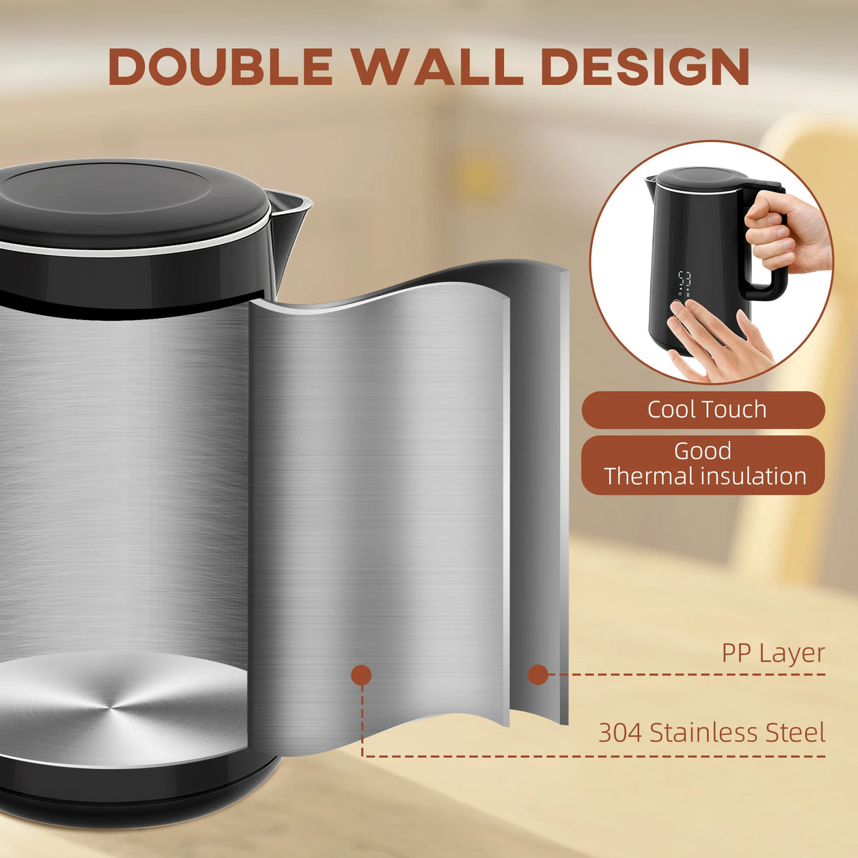 HOMCOM Polished Stainless Steel Kettle and Toaster Set - Black