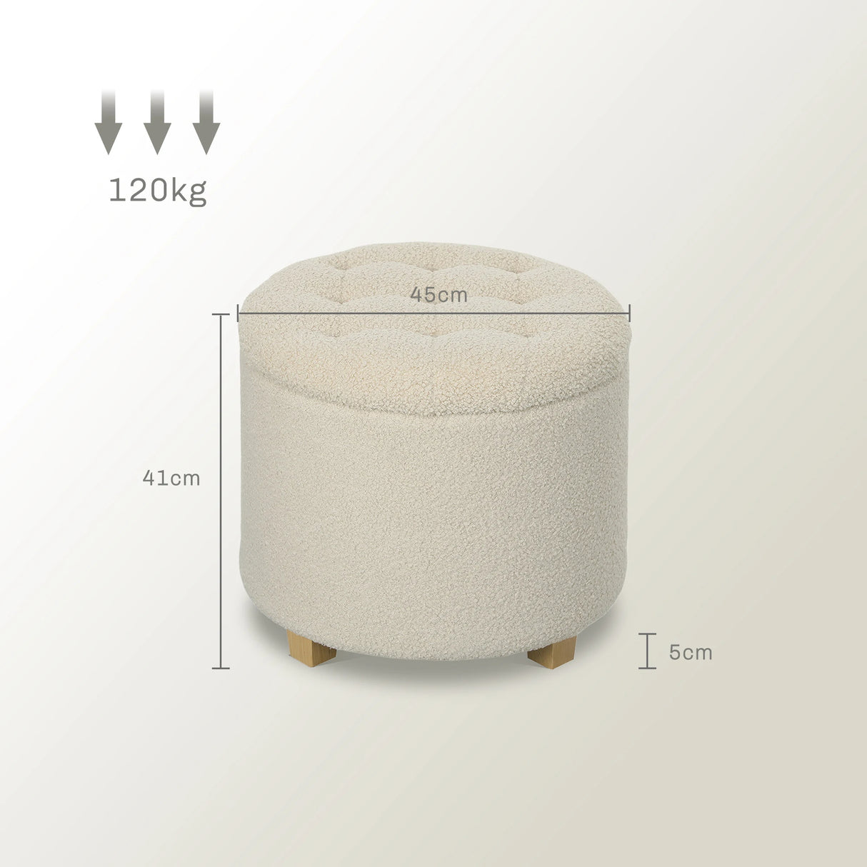HOMCOM 40.5L Teddy Fleece Storage Ottoman - Cream White