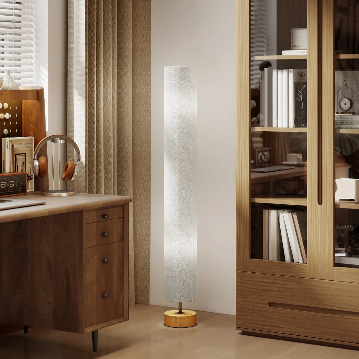 HOMCOM LED Floor Lamp for Living Room, 120cm Modern Standing Lamp with 3000K/4500K/6500K Colour Temperatures, Linen Shade and Wooden Base, Grey