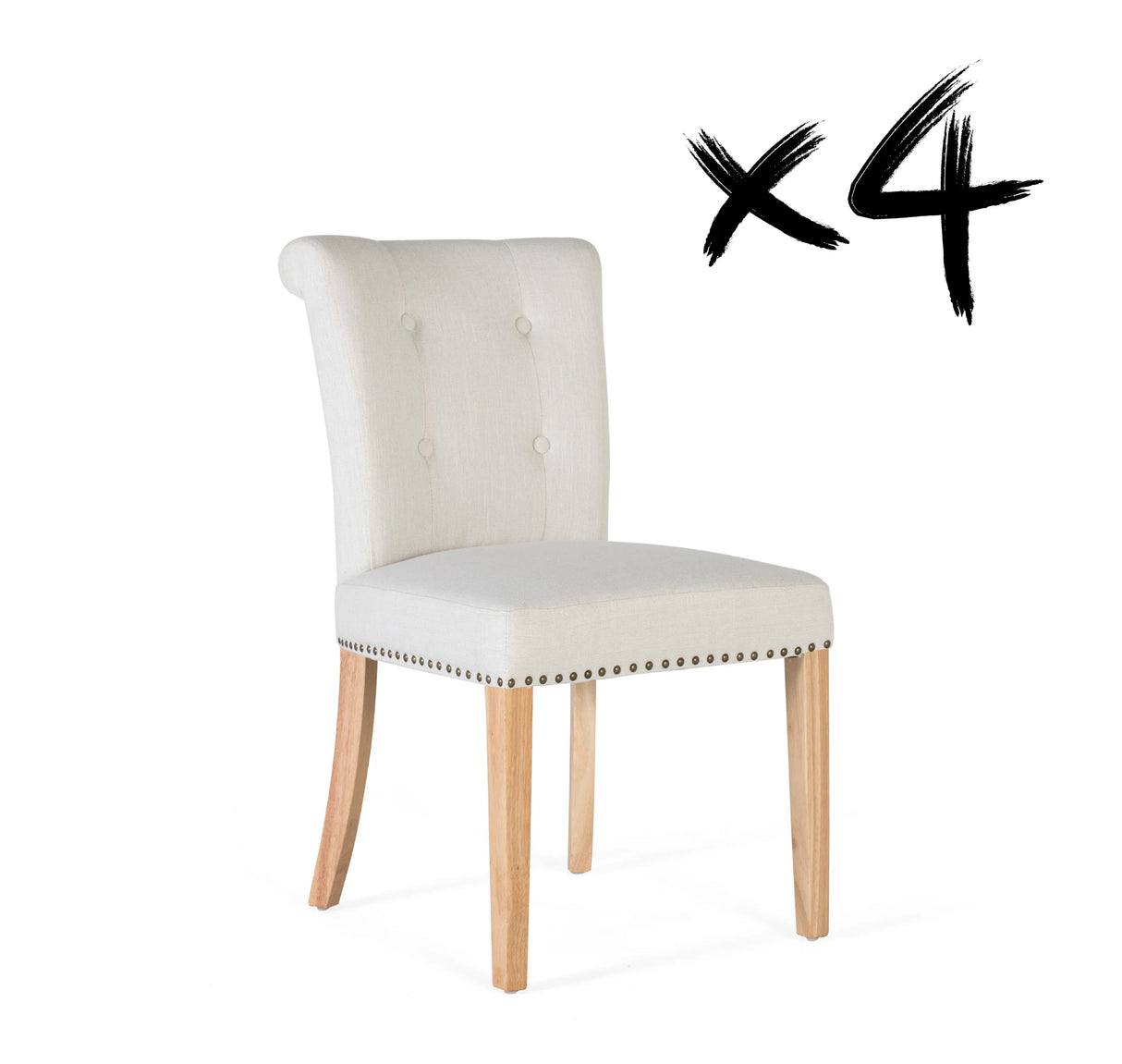 Giner and Colomer Set Of 2 Chairs Upholstered In Light Beige Fabric With Wooden Legs