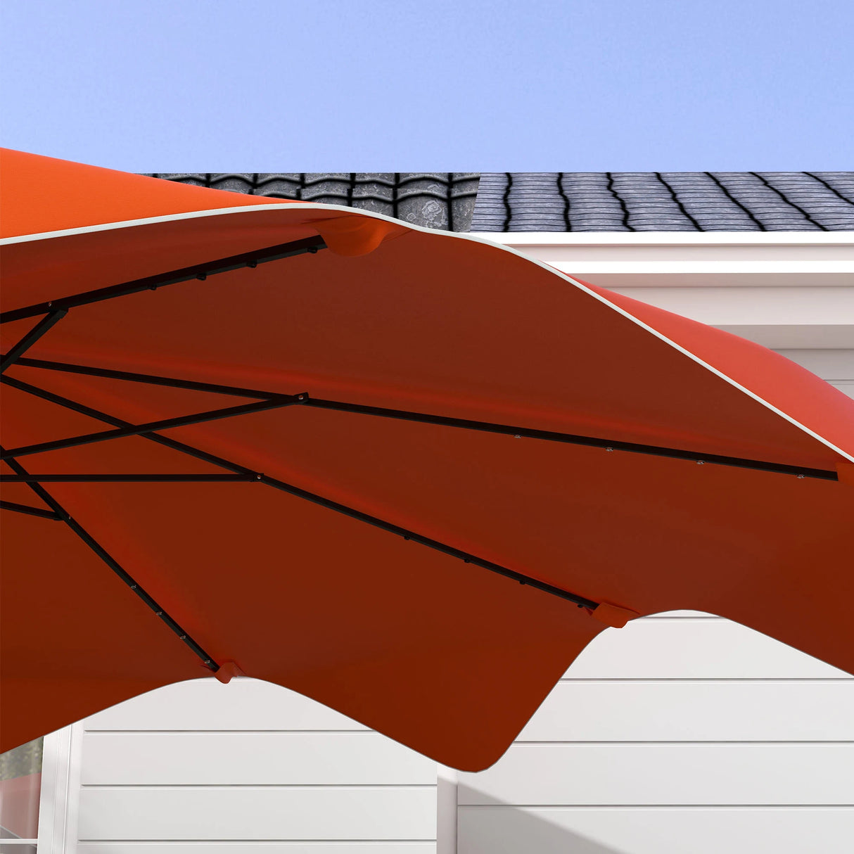 Outsunny Solar Patio Umbrella with LED and Tilt, Outdoor Market Table Umbrella Parasol with Crank, 3 x 3 (m), Orange