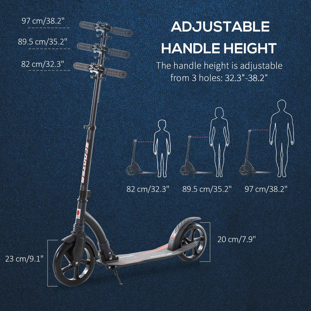 HOMCOM Foldable Kick Scooter with Double Shock Absorption and Big Wheels, Height Adjustable Aluminium Frame Big Wheel Scooter for 14+ Teens Adult - Black