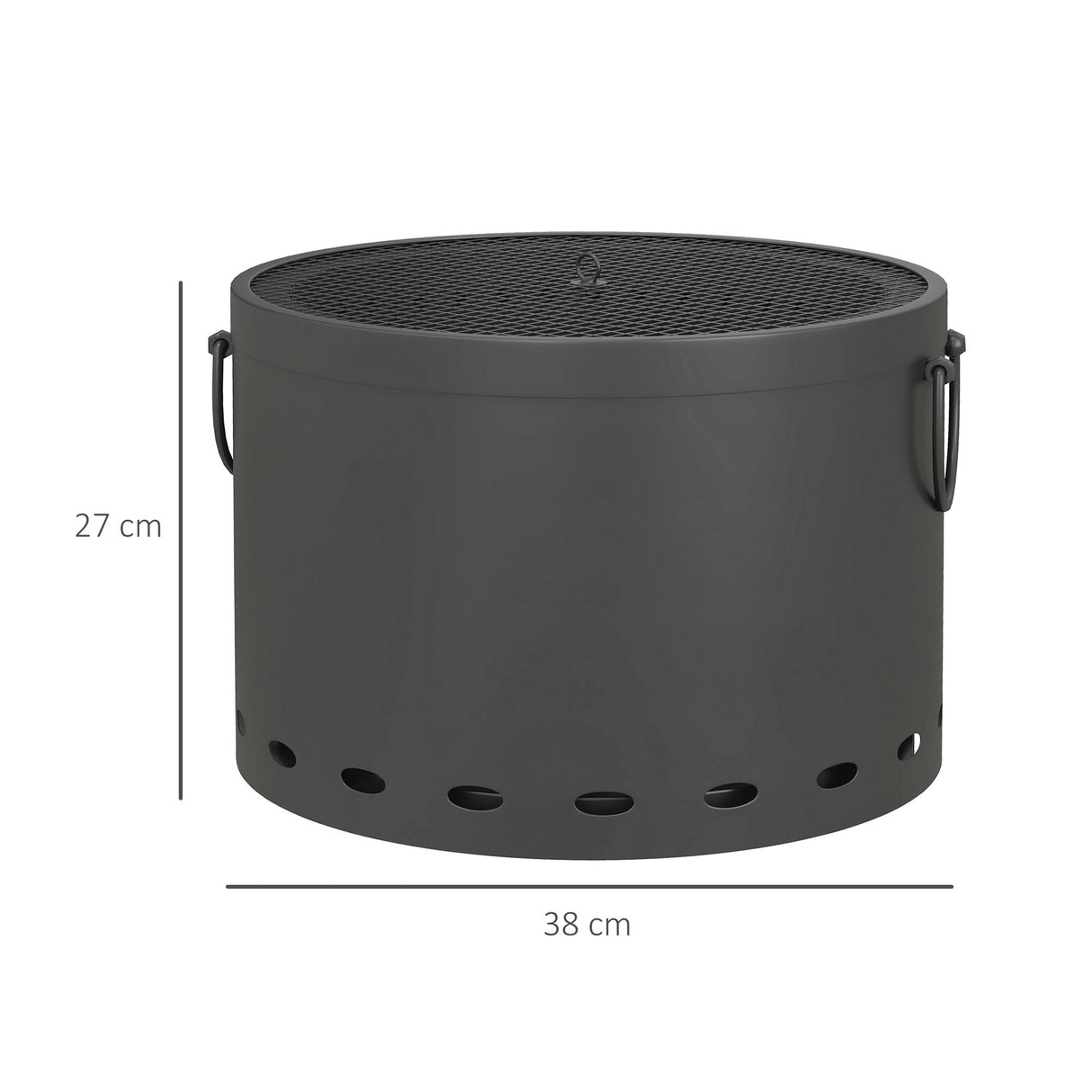 Outsunny Smokeless Fire Pit, 38cm Portable Wood Burning Firepit with Spark Screen and Poker, Low Smoke Camping Bonfire Stove for Garden Patio Picnic, Dark Grey