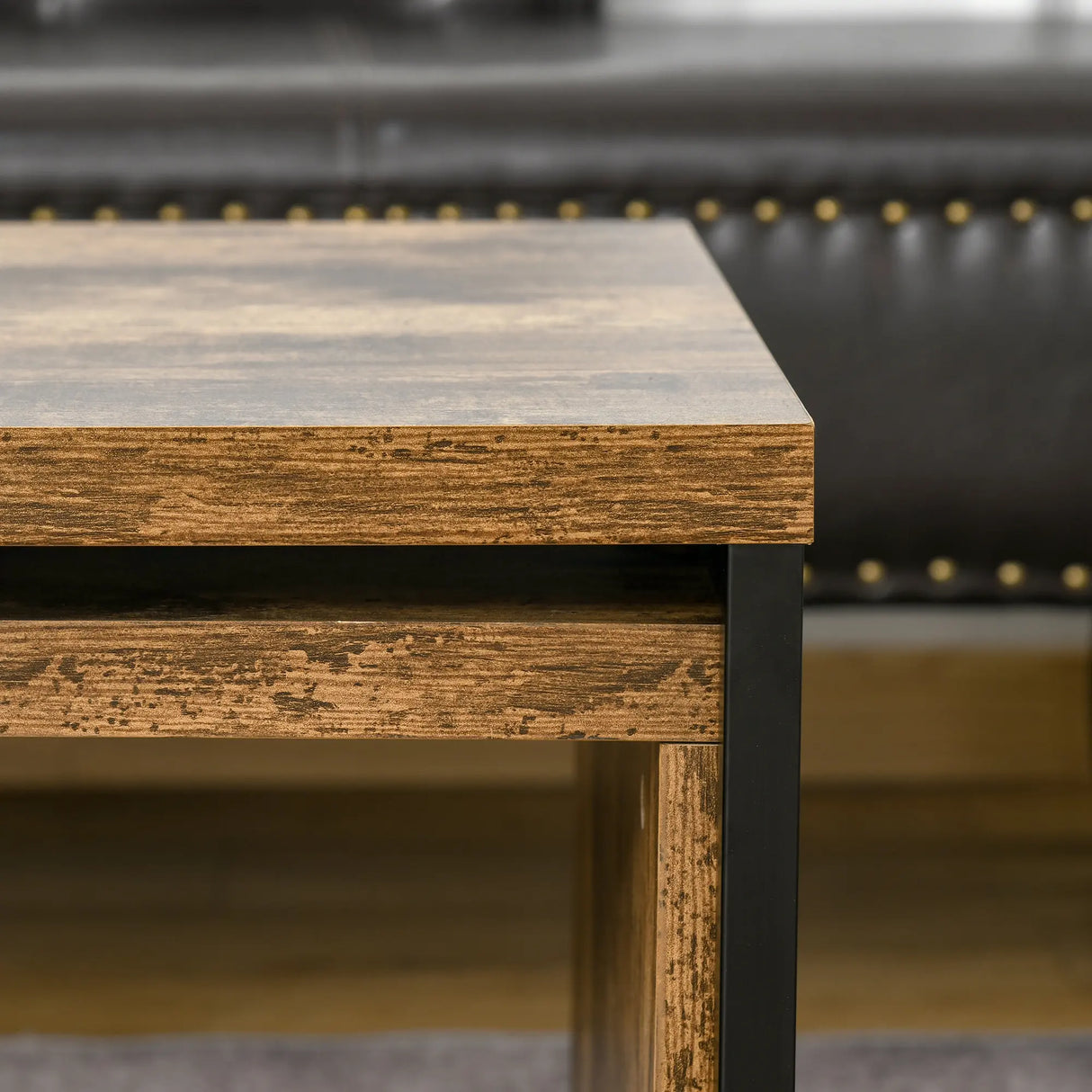 HOMCOM Coffee Tables Set of 2, Industrial Nest of Tables with Metal Frame for Living Room Bedroom, Rustic Brown