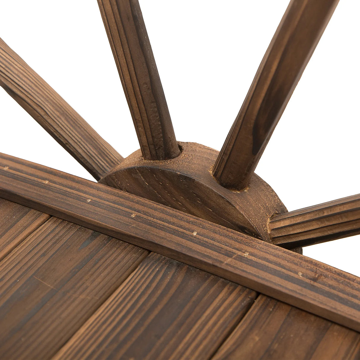 Outsunny Wooden Garden Bridge Lawn Dcor Stained Finish Arc Outdoor Pond WalkwayYard Decoration Half Wheeled Railings 100L x 50W x 37Hcm