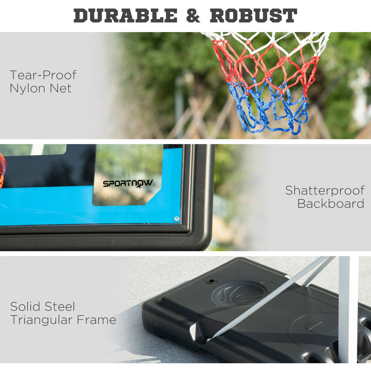 SPORTNOW 2.6-3.1m Adjustable Basketball Hoop and Basketball Stand w/ Backboard and Weighted Base, Portable on Wheels, White