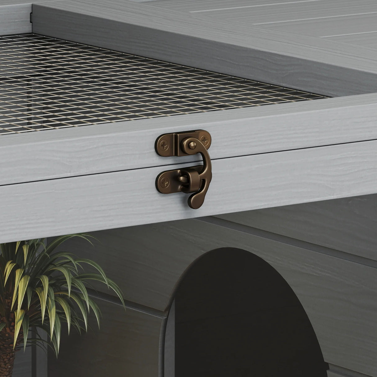 PawHut Wooden Tortoise House with Storage Cabinet, Openable Top, Lamp Holder, Windows, Light Grey